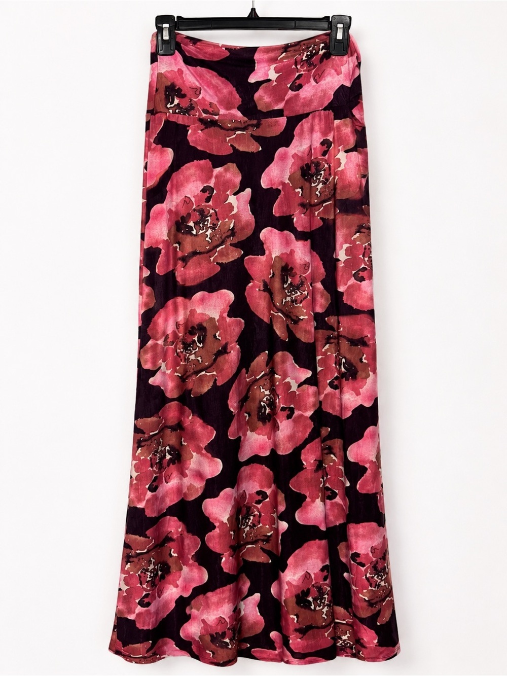 Azules Small Floral Maxi Skirt Pink Brown Black Foldover Waist NWOT USA